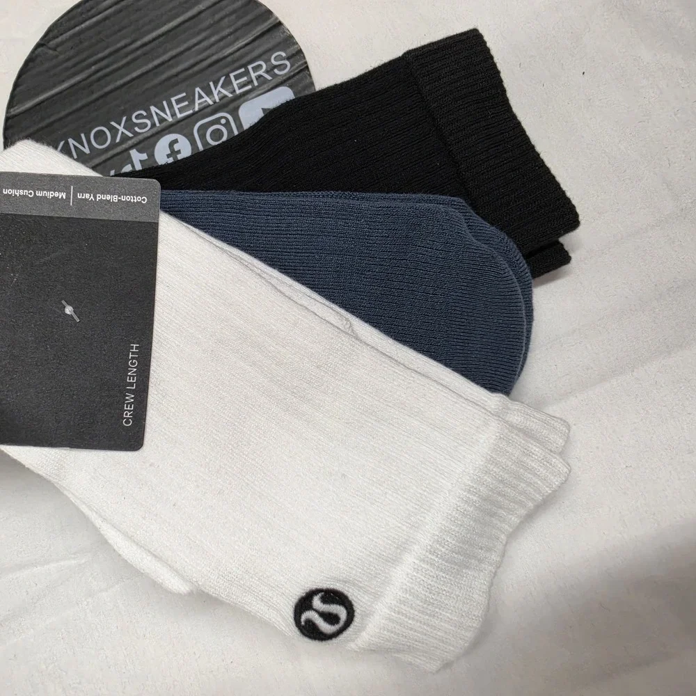 Lululemon Daily Stride Ribbed Crew Sock 3-Pack White Black Mens Size L 9.5-12